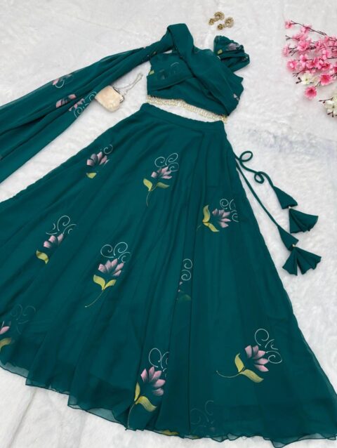 Lehenga Choli Georgette Hand Printed